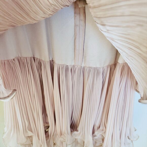 Vintage 80s Pierre Labiche Pleated Dress Blush Pink Chiffon Ruffle Hem USA SZ 10 - Picture 12 of 12
